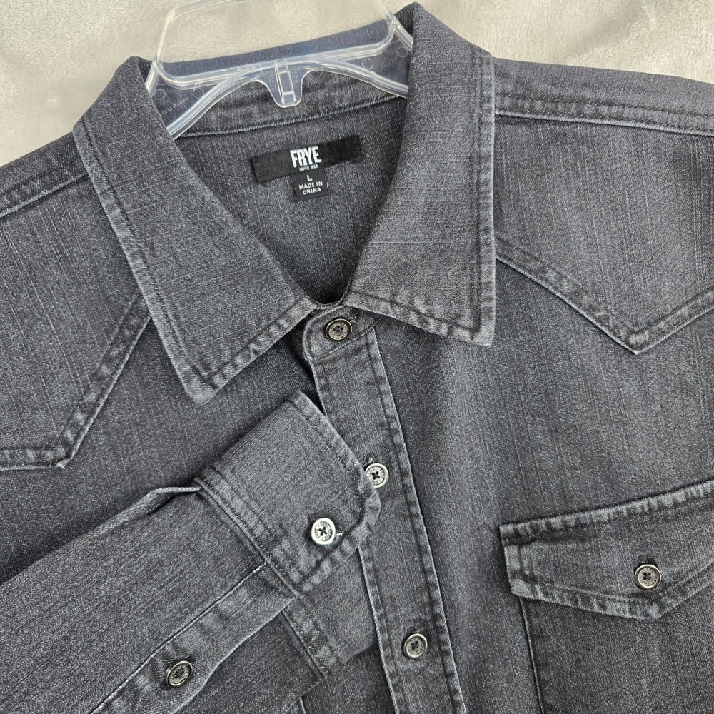 Frye Men's Denim Button Up Pocket Shirt Black Size Large Long Sleeve Cowboy‎